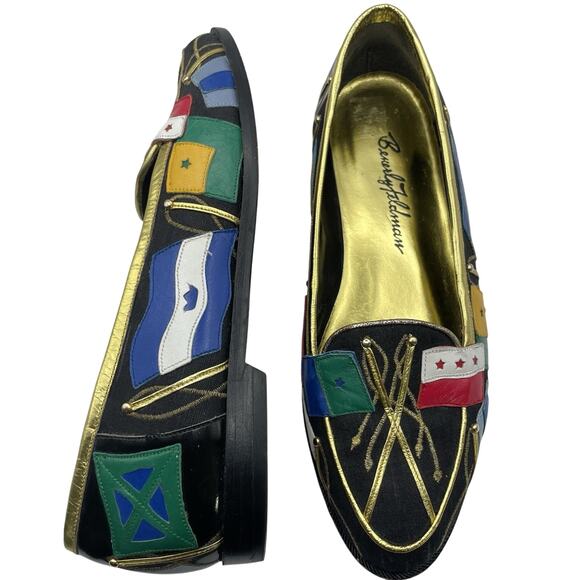 Beverly Feldman Size 6.5 Leather Loafers Handcrafted International Flag Shoes - Picture 1 of 8